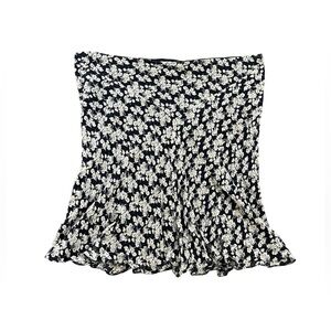 Vintage Lauren Ralph Lauren Silk Flowy Navy Blue/White Floral Midi Skirt Size 1X
